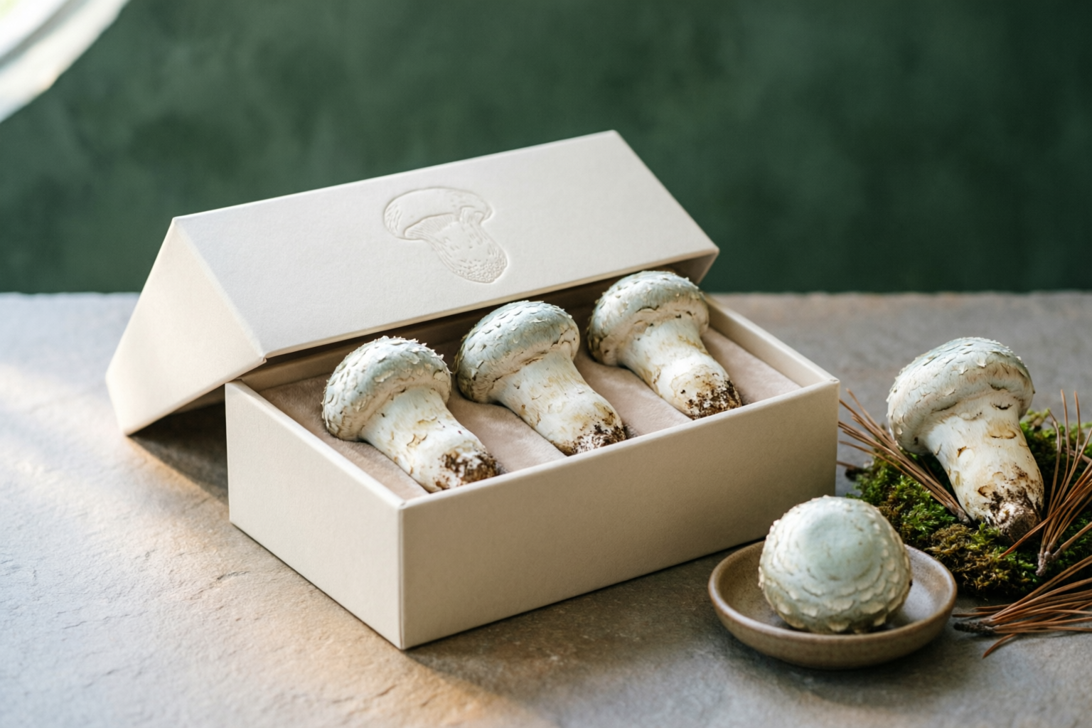 Organic White Matsutake Retail Box primary export catalog image